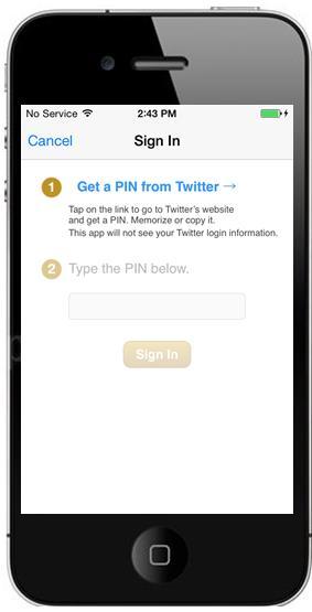 Step 6 The Twitter Sign In screen will be displayed. Click on Get a PIN from Twitter.