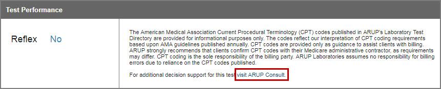 You can also click visit ARUP Consult to open