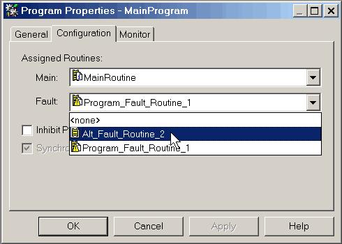Major Faults Chapter 1 Change the Fault Routine Assignment of a Program Complete these steps to change what routine is assigned as the fault routine. 1. In the Controller Organizer, expand the Main Task.