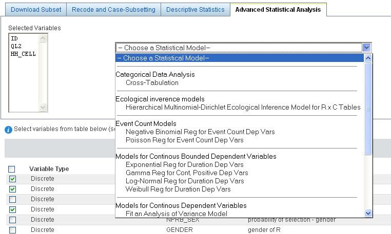 A rich set of data analysis based on R statistical package Download a subset of variables