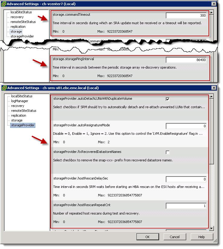 Installation and Configuration Figure 51 and Figure 52 on page 134 show the advanced options editor within SRM 5.5 and SRM 5.