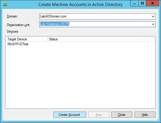 Once the correct Organization Unit has been selected, click Create Account as shown in Figure 37.