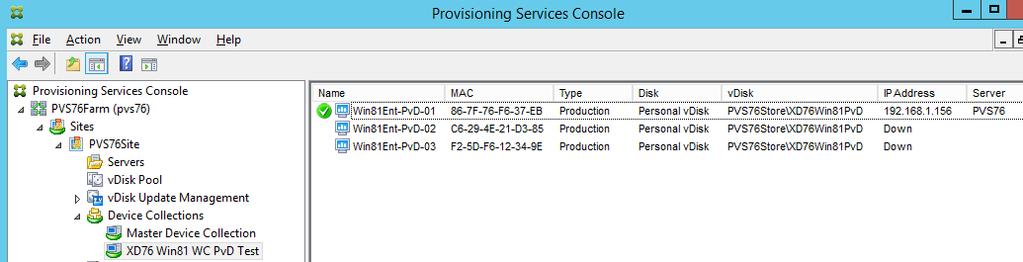 The device collection in the PVS console (you may need to right-click the