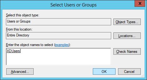 Use the Select Users or Groups dialog to add users, and click OK as