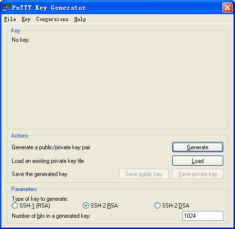1. Configure the SSH client # Generate the RSA key pairs. Run PuTTYGen.exe, select SSH-2 RSA and click Generate.