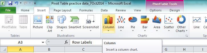 On the Insert tab, select a chart type such as Column 1.