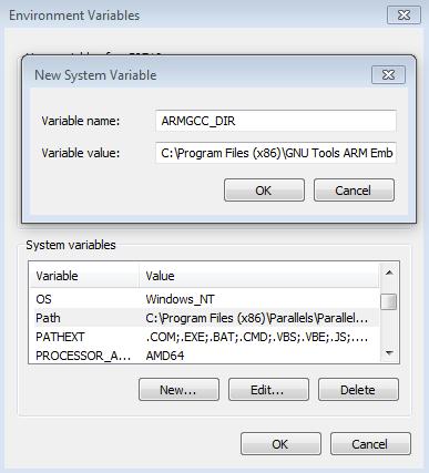 5.1.3 Adding a new system environment variable for ARMGCC_DIR Create a new system environment variable and name it ARMGCC_DIR.