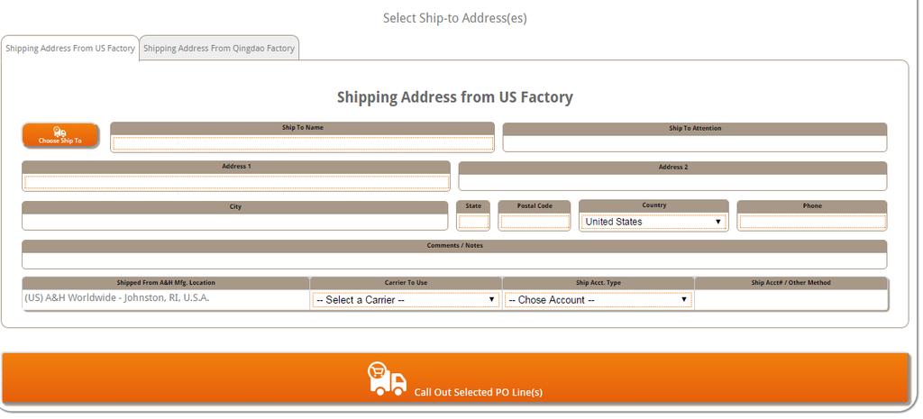 After choosing which factories you are shipping your orders from, you will need to give a shipping location for each factory.