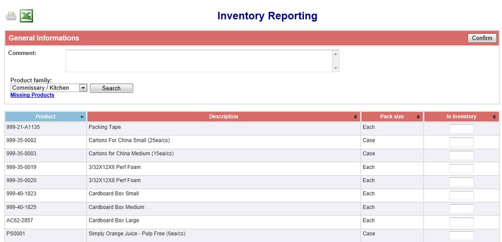 Inventory Inventory Reporting Report inventory count as per your schedule. To access the Inventory Reporting page, click on the Inventory Reporting button located on the left pane.