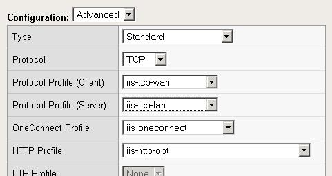 If you did not create a WAN optimized profile, select the LAN optimized profile as in the following Step. In our example, we select iis-tcp-wan. 10.