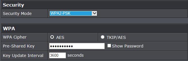 Selecting WPA-PSK / WPA2-PSK/ WPA2-PSK Mixed (WPA2-Personal recommended): In the Security Mode drop-down list, select WPA-PSK, WPA2-PSK, or WPA2-PSK Mixed. Please review the WPA-Personal settings.