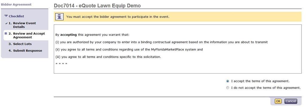 Respond to Events Review and Accept Agreement The Review and Accept Agreement link displays the