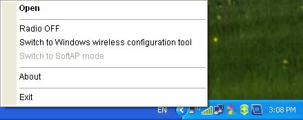 1. Right-click on the utility icon in your system tray (lower-right corner). Select Switch to Windows wireless configuration tool. Figure 3-14 2.