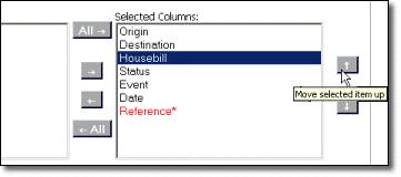 The vertical order of the column names in the list box corresponds to the horizontal order that the column names will appear in the results table (see example top- >bottom = left->right).
