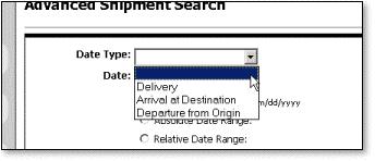View Figure 1. The Advanced search link. 2 Select a Date Type from the drop-down list. View Figure 2. The Date Type drop-down list.