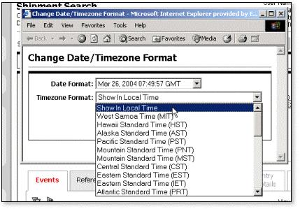 o allows you to adjust the date format and time zone format for a specific search or status report.