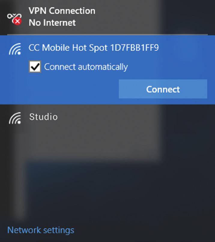 CONNECTING TO YOUR DEVICE 3. Select the SSID of your Mobile Hotspot, and then press Connect.