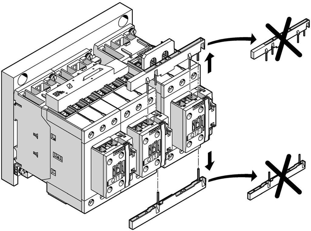 start with spring-loaded connections of size S0 Figure 7-5 Removal of the wiring modules for connecting the control current paths on a contactor