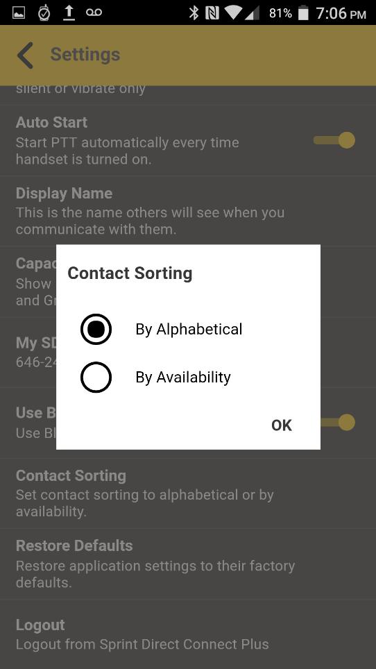 Contact Sorting Setting Options 4. Tap the Back button located on the top of the screen.