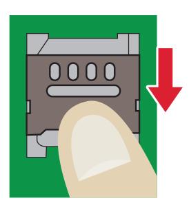 Unlock the metal SIM card door by sliding it downward.