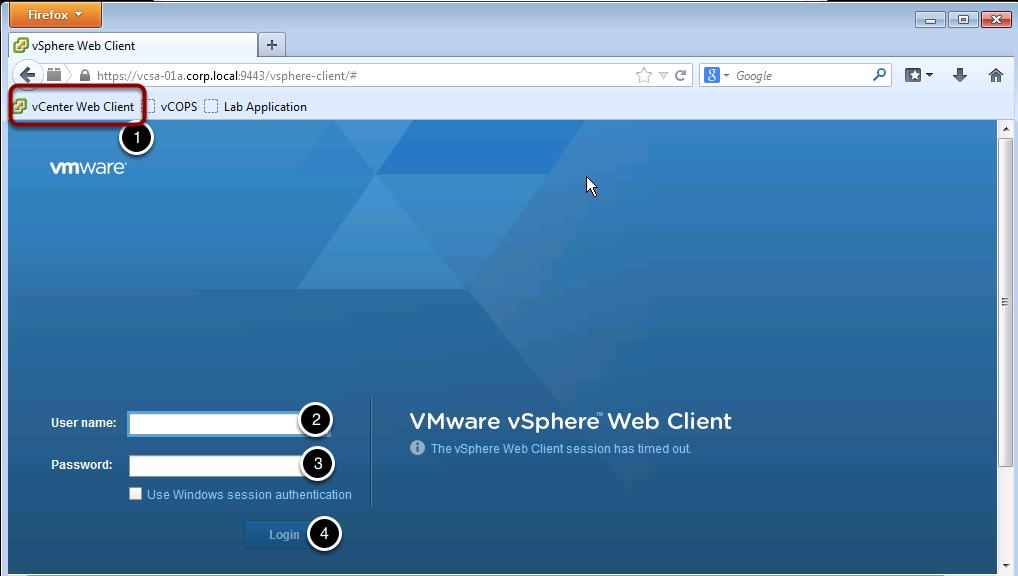 Login to vcenter Web Client Launch the Firefox browser application from the ControlCenter desktop.