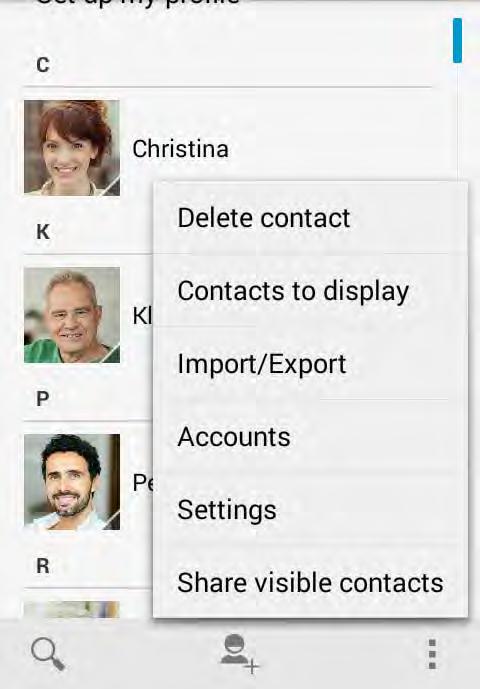 2) To start Contacts tap and hold the application Contacts beneath Start apps in the main menu.