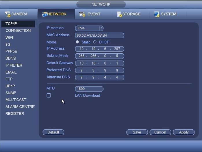 . If the gateway is different (i.e. 10.1.10.1), change the gateway IP address in the DVR to match the current network gateway (from the above steps) and also change the IP address to match the gateway (i.