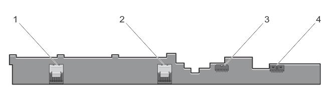 Figure 48. Rear View of the Eight Hard-Drive Backplane 1. SAS B connector 2. SAS A connector 3. backplane power connector 4.