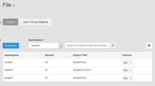 File Access Working with exports in the ECS Portal The Exports tab shows the NFS exports that have been created and enables you to create new NFS exports and edit existing exports.