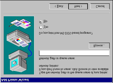. 4 Select Network printer and click the Next button. [159] Specifying network path or queue name 5 Click the Browse button. The Browse for Printer dialog box will appear.