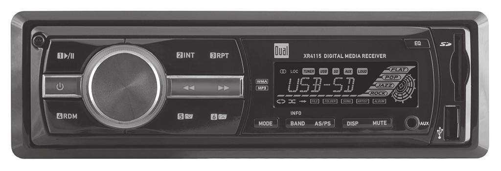 Control Locations - Receiver 1 2 3 4 5 6 7 8 9 10 20 19 18 17 16 15 14 13 12 11 1 Release 11 USB Port 2 Preset 1 / Play / Pause 12 Auxiliary Input 3 Power 13 Mute 4 Volume Knob 14 Display 5
