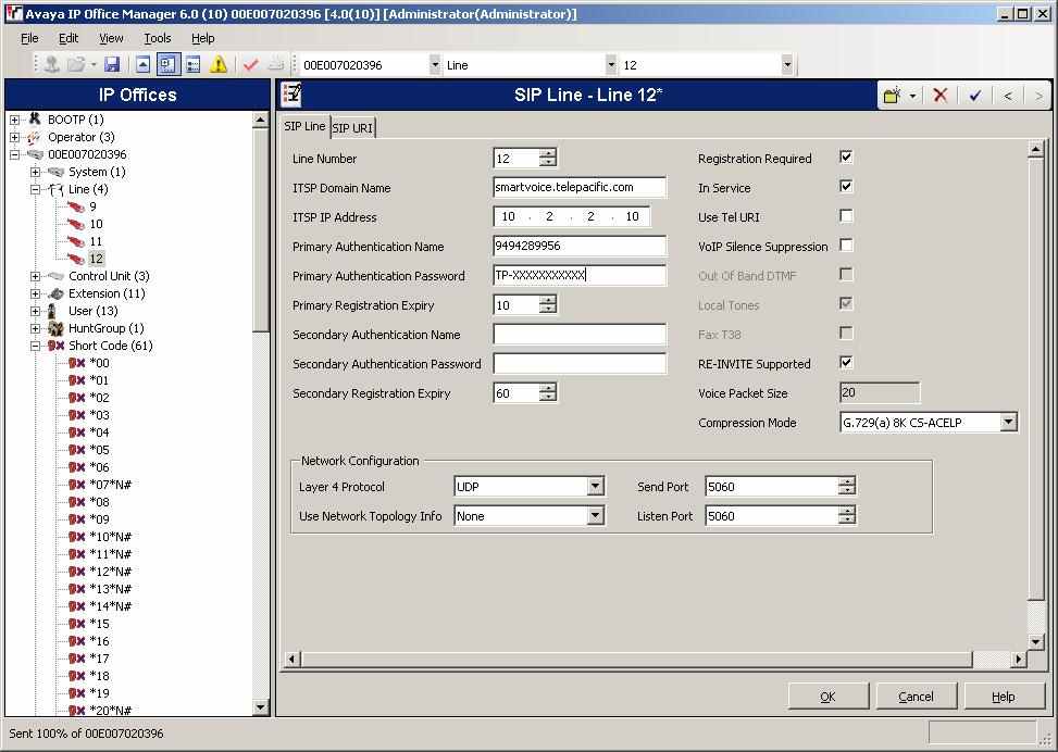 3. Create the SIP line for the TelePacific service. Right-click Line in the left panel, and select New SIP Line.