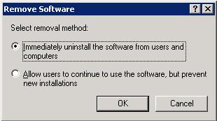 Remove Software window displays Select removal method option.