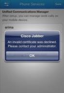 Server Certificate Validation Flow Self Signed or Invalid Jabber User Jabber for iphone iphone ios UC App Server Log in
