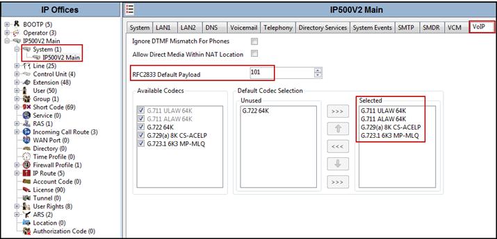 <note> Note: The codec selections defined under this section (System VoIP Tab) are the codecs selected for the IP phones/extensions. The codec selections defined under Section 2.4.