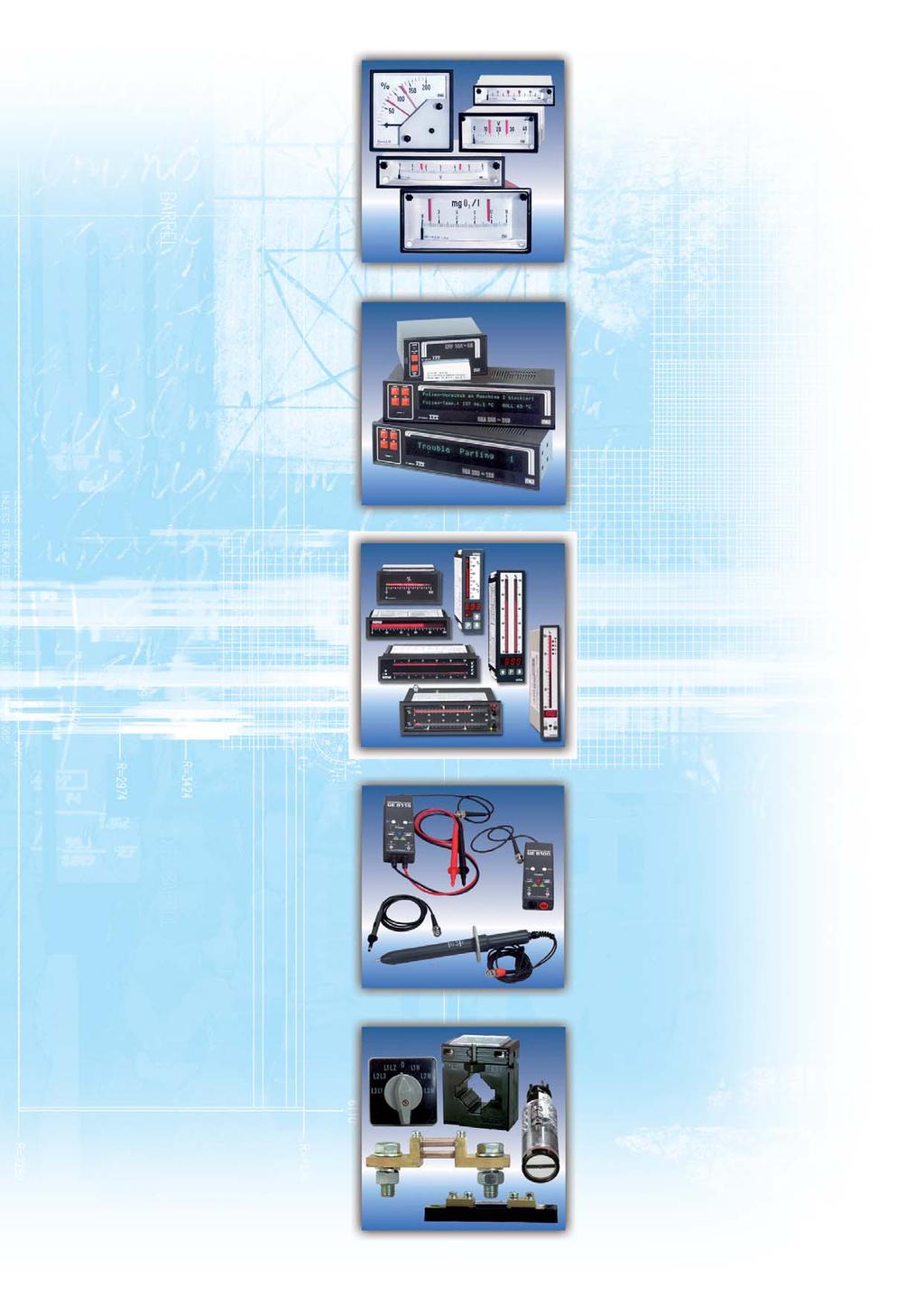Contact devices For all electrical values Pt 100 and thermocouples 1 or 2 limit values Quiescent or operating current switching 7 housing sizes Text displays/printers 4 different versions 1 and 2