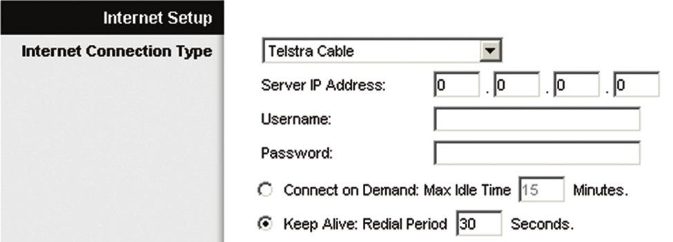 inactivity, Connect on Demand enables the Router to automatically re-establish your connection as soon as you attempt to access the Internet again. To use this option, select Connect on Demand.