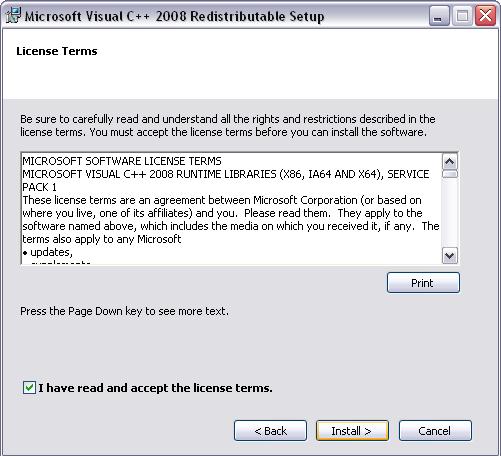 10. Read the License agreement, select I have read and accept the license terms, and click Install. 11.