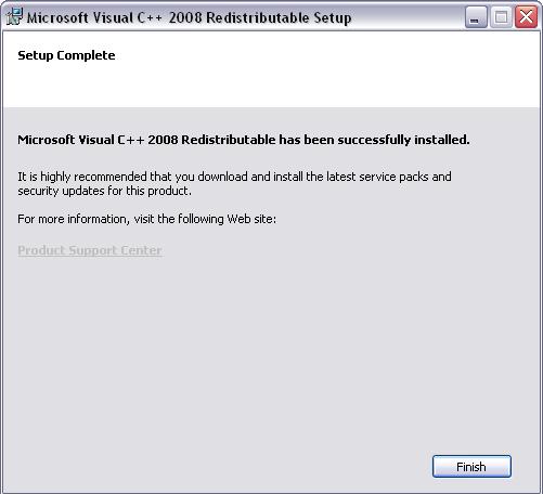 5 SP1 and Microsoft Visual C++ 2008 Redistributable installations are complete, you may be prompted to