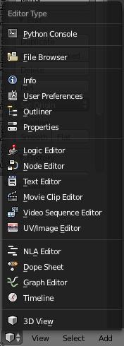 The button, which allows to change between editors is located on the upper or lower left corner of each window.