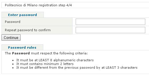 New user step 4 / 4: choose a password When you complete the registration, your Personal Code (username) will