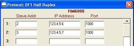 Example 6 One-to-Many legacy RS232/RS485 PLCs Public IP Address: 123.4.5.6 Port: 1000 Customer Equipment e.g. PLC-2 Slave Slave RM6000 Servers Customer Equipment e.g. PLC-1 Master RM6000 Client Public IP Address: 123.