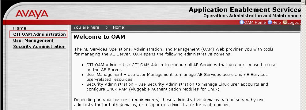 the appropriate credentials for accessing the AES CTI OAM pages.