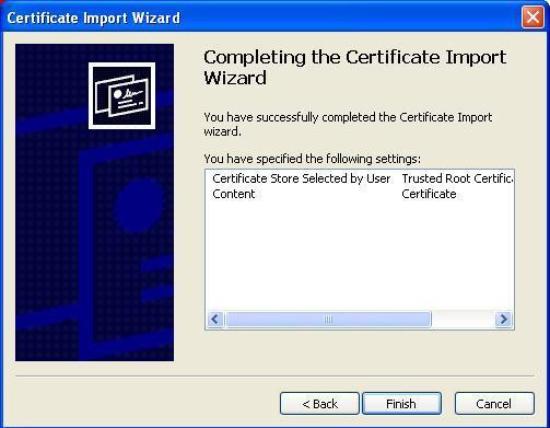 The Select Certificate Store window opens. Click Trusted Root Certification Authorities and then click OK.