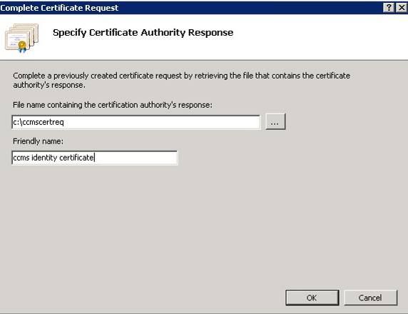In the new window, click on Complete Certificate Request. The Complete Certificate Request dialog box opens.