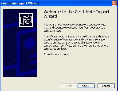 The Certificate Import Wizard opens. Click the Next > button.
