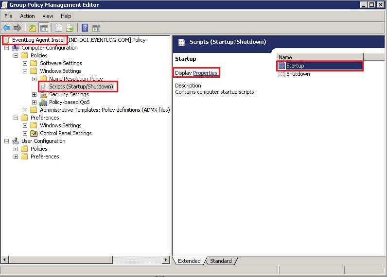 From the right-pane of the Group Policy Management Editor, navigate to: For Windows Server 2003: Computer Configuration >Windows Settings >Scripts