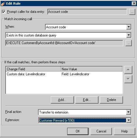 21. Back in the Add Rule dialog, complete the call rule by selecting a Final action of