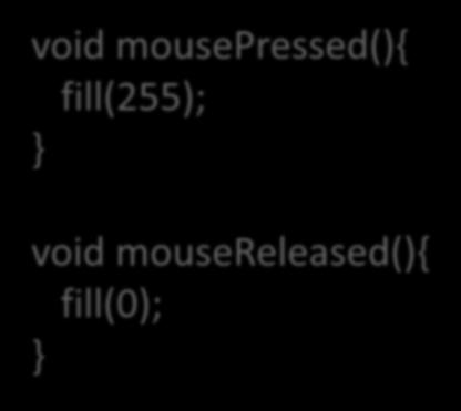 Using mouse methods void setup() { size(100,100); background(204); fill(0); void
