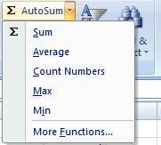 of values. This is where the formula will automatically appear. Click on the AutoSum button on the Home Ribbon in the Editing Group:.